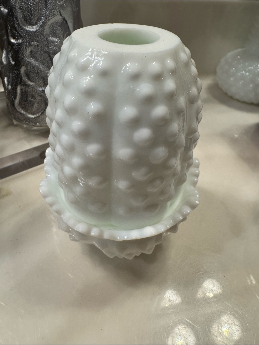 Fairy lamp White Hobnail Fenton milk Glass Vintage